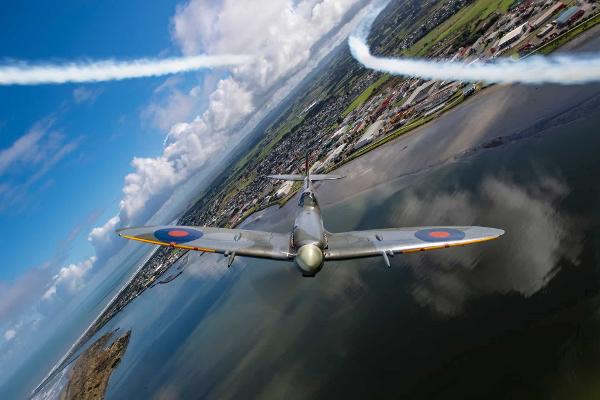 The Biggin Hill Trust Spitfire flies over Whanganui as part of 2022 Anzac Day commemorations.