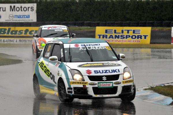 Thames teenager AJ Lauder has taken a third successive round win in the Suzuki Swift Sport Cup by winning two of the three races held near Timaru to now have a 195 point lead in the standings.