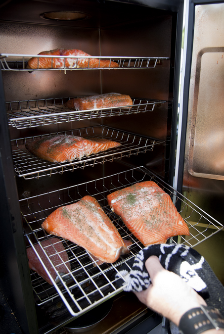 Bradley Smokers smoke fresh salmon fillets for visitors to the show to sample.