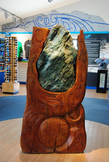 The Pounamu stone in the Dart River Jet Safaris visitor Centre in Glenorchy (back view).