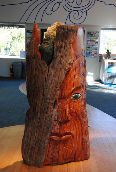 The Pounamu stone in the Dart River Jet Safaris visitor Centre in Glenorchy (front view).