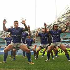 Samoa celebrate victory over Australia with a haka