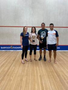 Winners of the Doug Flint Memorial Open at Eden Epsom Tennis and Squash Club. Pictured Lana Harrison runner-up, Emma Millar winner, Temwa Chileshe winner, Zac Millar runner-up