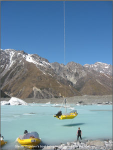 Glacier Explorer's boat being helicoptered into the lake ready for opening