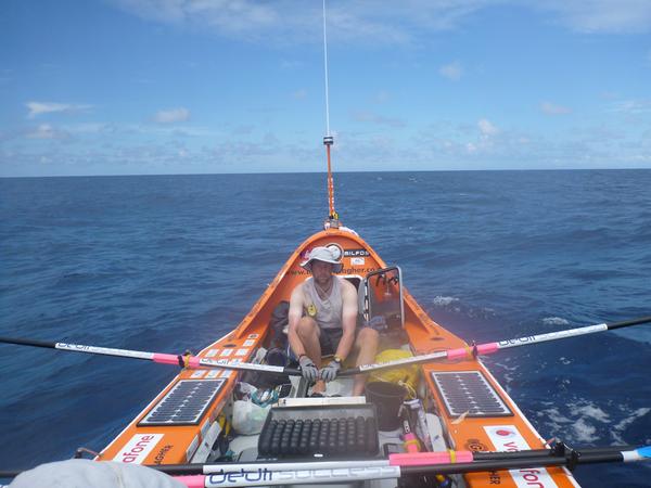 Nigel Cherrie rows on day 16 of Team Gallagher's row from Auckland to New Zealand.