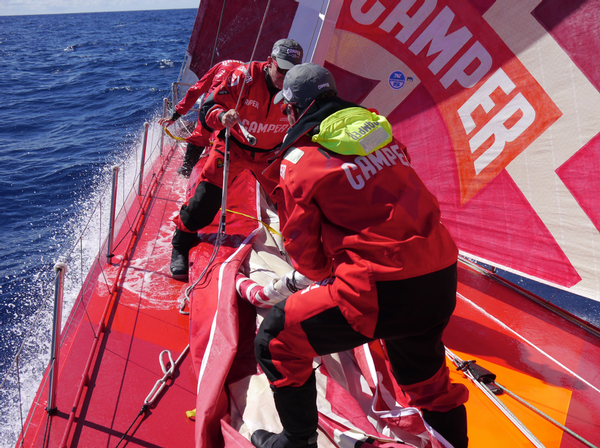 Preparing for a sail change on day 10.