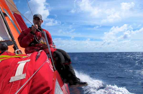 Mike Pammenter on the rail as CAMPER heads north in trade wind conditions.