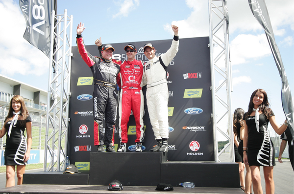 Podium shows (from left), Andy Booth, Greg Murphy and Kayne Scott.