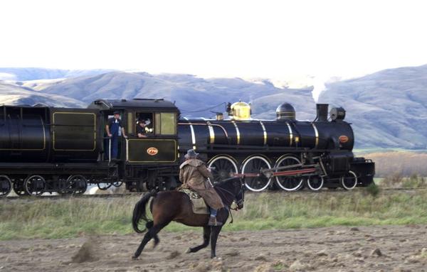 Guests from India enjoy the antics of The Kingston Flyer 'hold-up' last weekend.