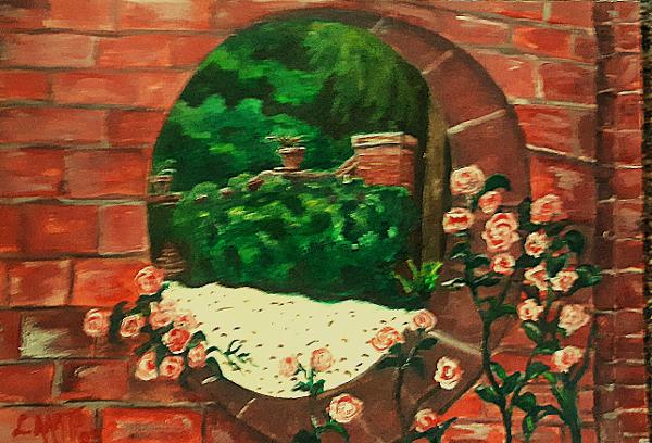 'Backyard view' (acrylics on card) by Leon Aarts (2002)