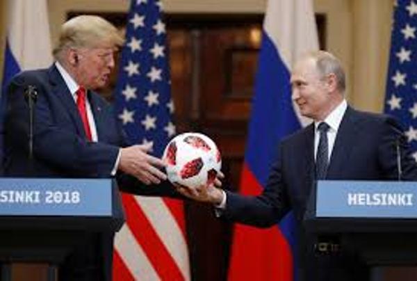 Putin passing Fifa soccer ball to Trump in 2018 - Symbolism please see my previous hand drawn pic created in 2002 (honestly, no bollocks intended).