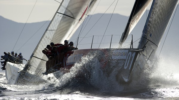 Emirates Team New Zealand is leading the fleet after the first day of the Audi MedCup regatta, at Cagliari, Sardinia.