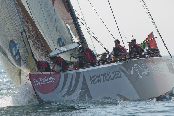 Emirates Team New Zealand on Day 2 of the Louis Vuitton Trophy Dubai.