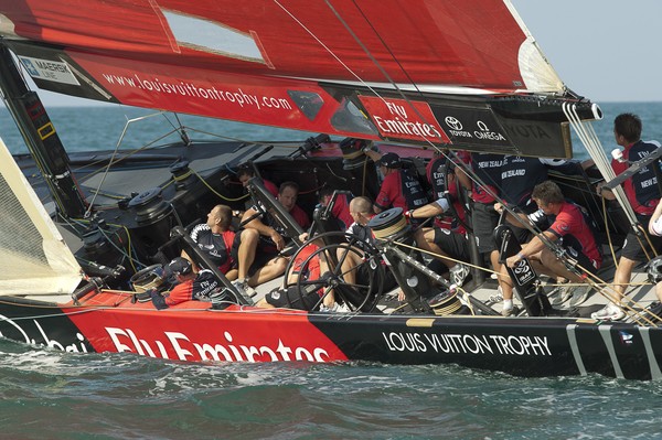 Emirates Team New Zealand on Day 2 of the Louis Vuitton Trophy Dubai.