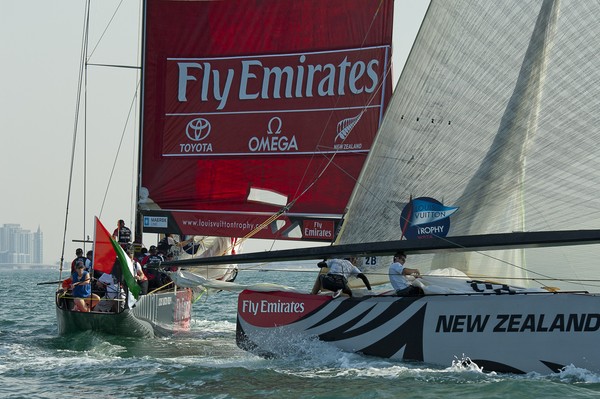 Emirates Team New Zealand on Day 2 of the Louis Vuitton Trophy Dubai.