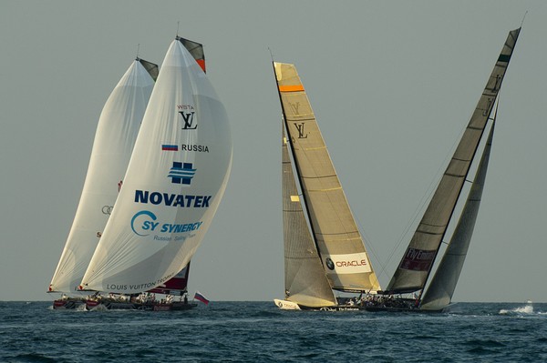 Emirates Team New Zealand had to let the spinnaker go at the second leeward mark of its match against BMWOracle today