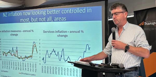 Economist Cam Bagrie speaking at Transporting New Zealand's latest seminar in Napier.