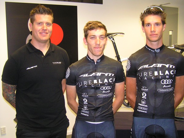 Carl Williams and Team Riders, Taylor Gunman (North Shore) and Roman Van Uden (Mt Eden), at the Pure Black Racing Launch