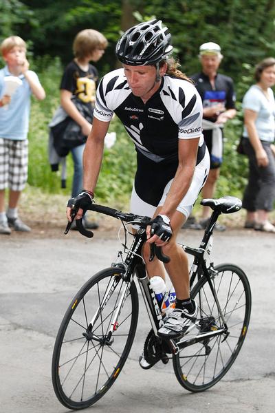 Shane Archbold on the climb in yesterday's opening stage of the Thuringen Rundfarht Under-23 cycle tour in Germany.