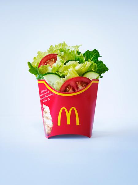  The replacement salad option is a garden salad containing fresh lettuce, cucumber, red onion and tomato.