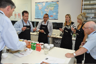 Judges gathered at the tea tasting rooms of the Bell Tea & Coffee Company