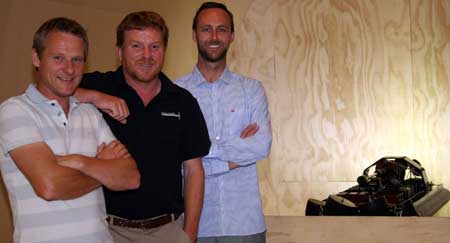 CleanFlow co-founders Geoff Logan and Trevor Logan and product manager Phil Anderson at the opening of their new research and development facility in Albany.