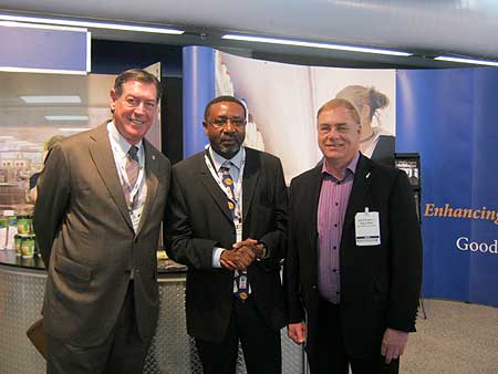 Tony Nowell, Dr Tony Mutukumira and Science Minister Dr Wayne Mapp at the Massey stand at the New Zealand Food Innovation Showcase in Auckland last week.