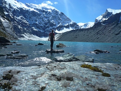 Sunny day at Lake Lucidus - a morain lake in Mt Aspiring National Park