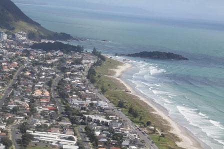 Aerial shot along Mount Maunganui beach taken 15 October AM.