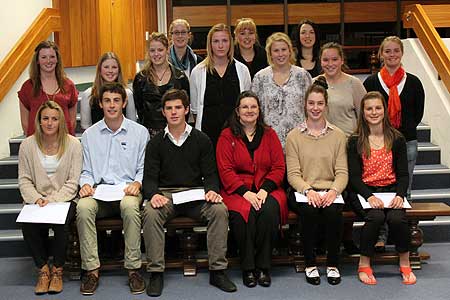 Sydney Campbell Trustee Gill Murray with the  scholarship recipients.