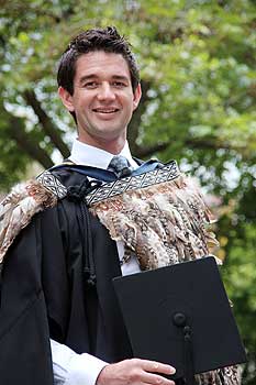 Storm Uru pictured at his Massey University  graduation ceremony